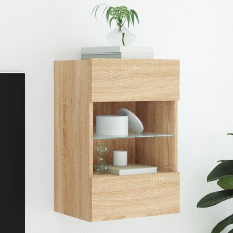 Meuble TV mural,Banc TV Moderne,Meuble de Rangement avec lumières LED chêne sonoma 40x30x60,5 cm CFW986142