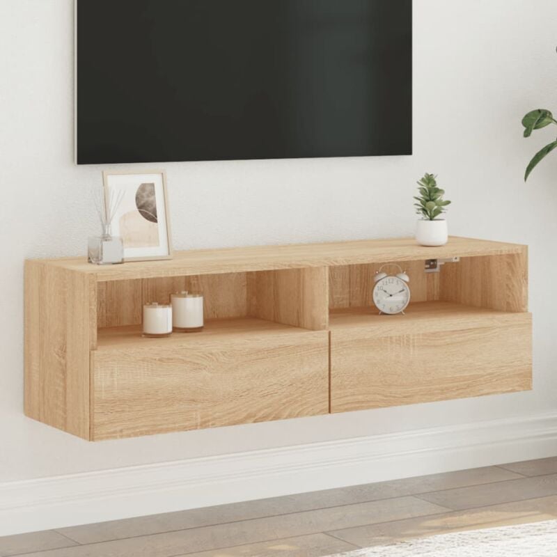 Meuble TV mural，Meuble de Rangement，Banc TV chêne sonoma 100x30x30 cm bois d'ingénierie CFW719920