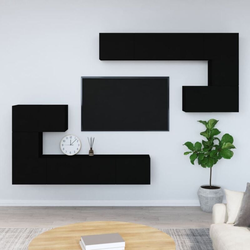 Meuble tv mural,Meuble de Rangement,Banc tv Noir Bois d'ingénierie CFW386255