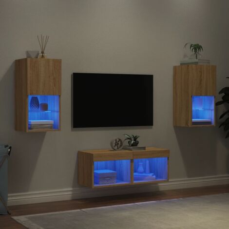 Meuble TV muraux 4 pcs avec lumières LED-Banc TV-Meuble Télé chêne sonoma 298000