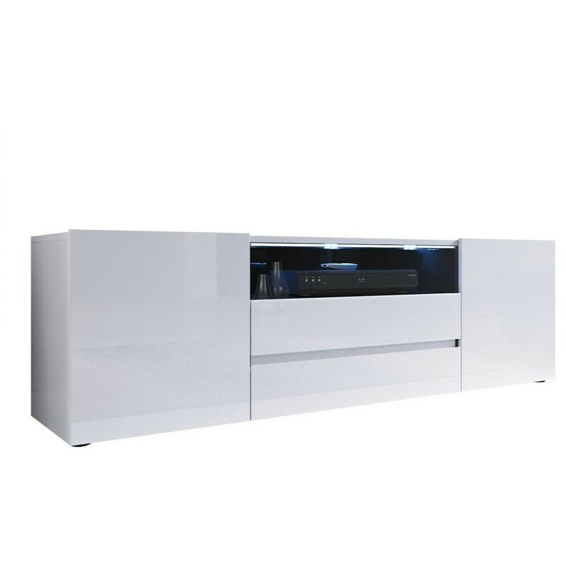 Meuble tv Nashville 114, Blanc + Blanc brillant, Le nombre de portes: 0, Nombre de tiroirs: 0, 137x43x33cm, led