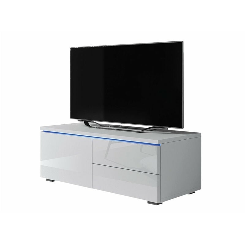Meuble tv Nashville 130, Blanc + Blanc brillant, Le nombre de portes: 0, Nombre de tiroirs: 0, 100x35x45cm, led