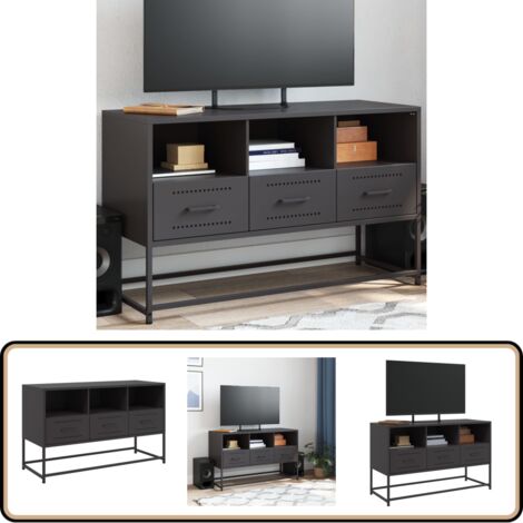 Meuble TV noir 100,5x39x60,5 cm acier - Meubles Tv - Meuble Tv Industriel - Meuble Tv Noir - Étagère Téléviseur - Rangement Tv