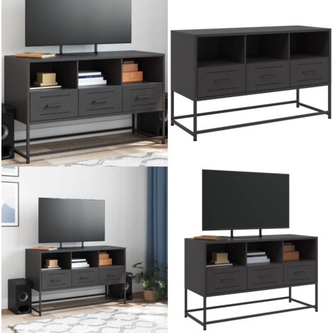Meuble TV noir 100,5x39x60,5 cm acier - Meubles Tv - Meuble Tv Industriel - Meuble Tv Noir - Étagère Téléviseur - Rangement Tv - Home & Living