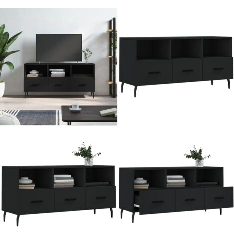 Meuble TV noir 102x36x50 cm bois d'ingénierie - Meubles Tv - Meuble Téléviseur - Rangement Tv - Meuble Audiovisuel - Meuble Industriel - Home & Living