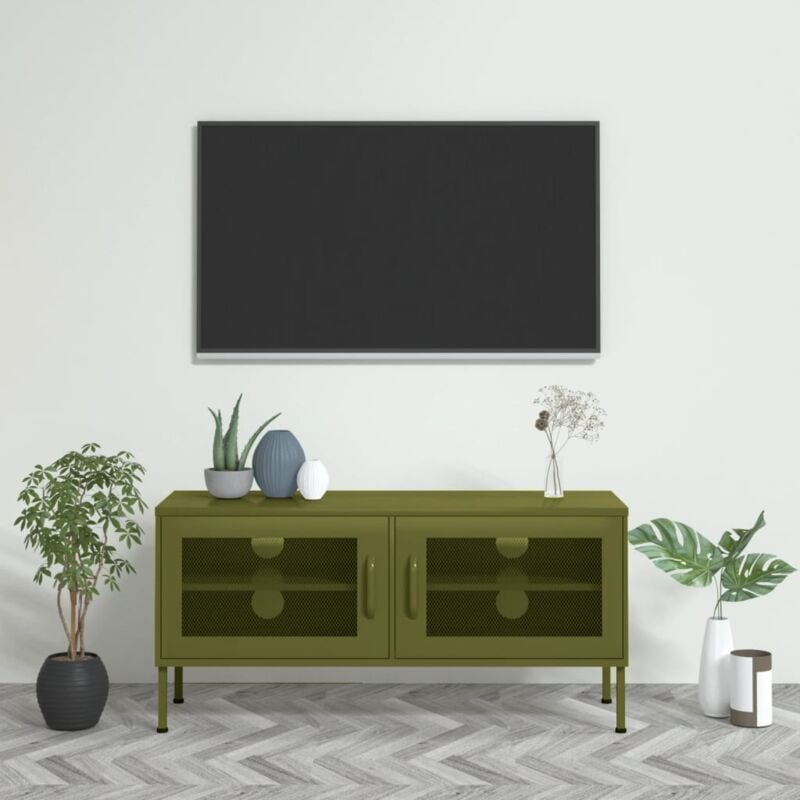 Vidaxl - Meuble tv Vert olive 105x35x50 cm Acier