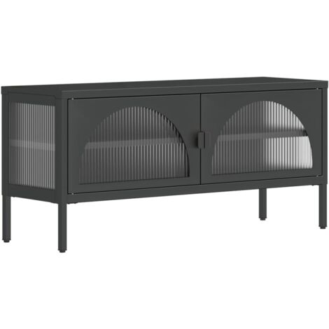 Meuble TV noir 105x35x50 verre et acier