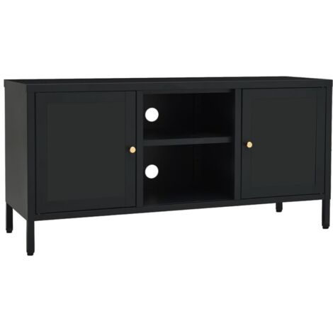 Meuble TV Noir 105x35x52 Acier et verre