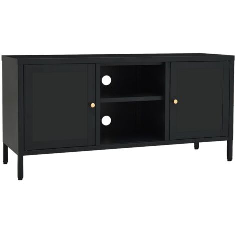 Meuble TV Noir 105x35x52 cm Acier et verre vidaXL