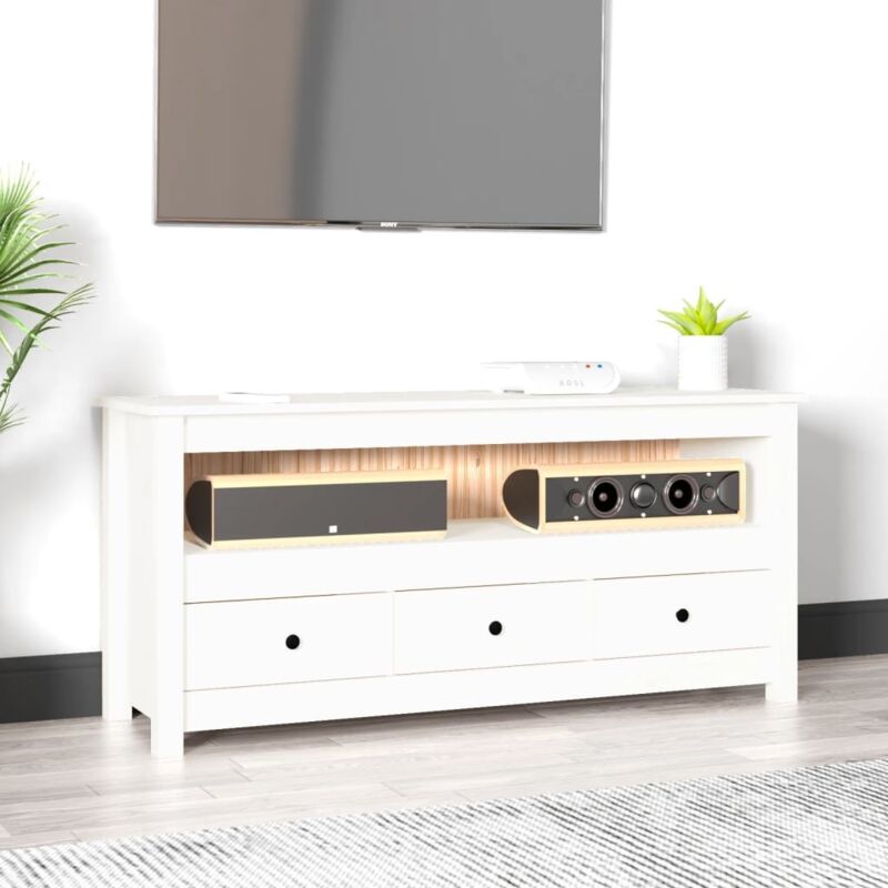 Vidaxl - Meuble tv Blanc 114x35x52 cm Bois de pin massif