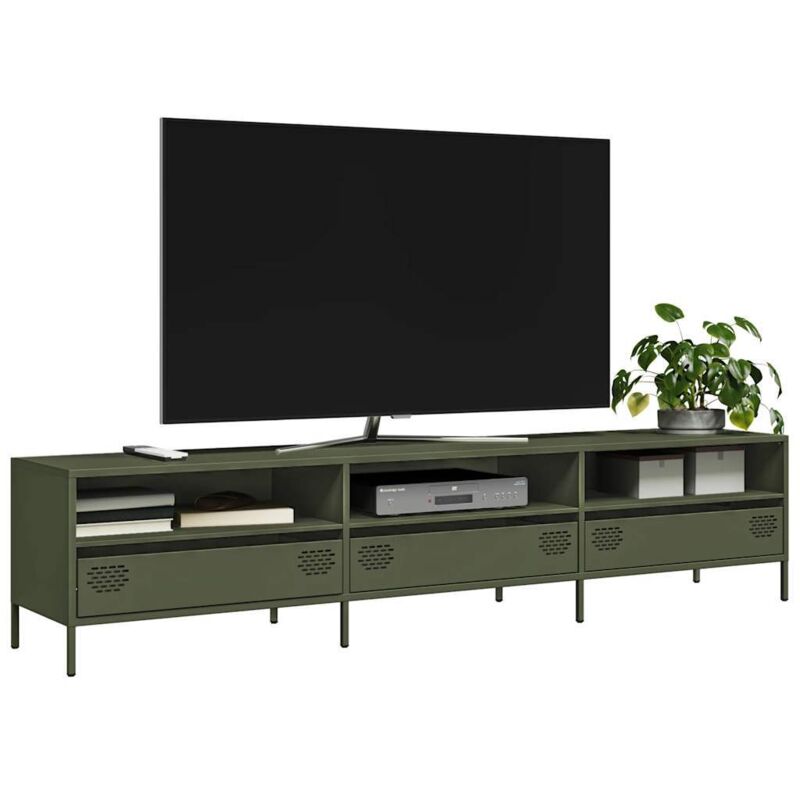 Meuble TV vert olive 202x39x43,5 cm acier laminé à froid vidaXL
