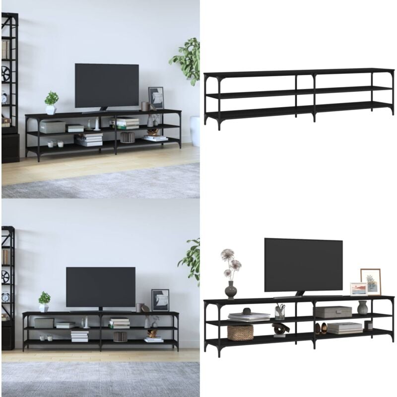 Vidaxl - Meuble tv noir 200x30x50 cm bois d'ingénierie et métal - Meuble Tv - Meuble Audiovisuel - Meuble Téléviseur - Étagère Murale - Support