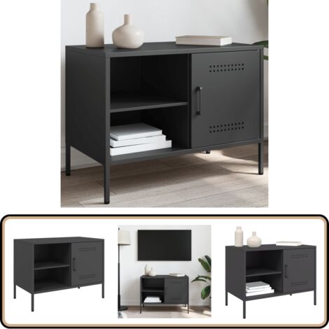 Meuble TV noir 68x39x50,5 cm acier - Meubles Tv - Meuble Tv Industriel - Meuble Tv Noir - Rangement Tv - Support Tv Mural