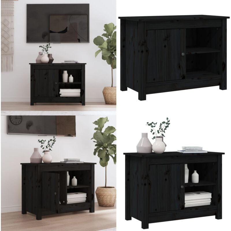 Vidaxl - Meuble tv Noir 70x36,5x52 cm Bois de pin massif - Meuble Tv - Meuble Audiovisuel - Meuble Bois - Meuble Pin - Meuble Salle Séjour - Home &