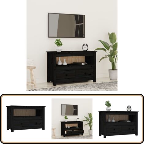 Meuble TV Noir 79x35x52 cm Bois de pin massif - Meubles Tv - Meuble Tv - Support Tv - Unité Tv - Meuble Tv Industriel