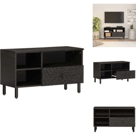 Meuble TV noir 80x33x46 cm bois massif de manguier - Meubles Tv - Meuble Téléviseur - Meuble Tv Moderne - Meuble Tv Industriel - Meuble Tv Design