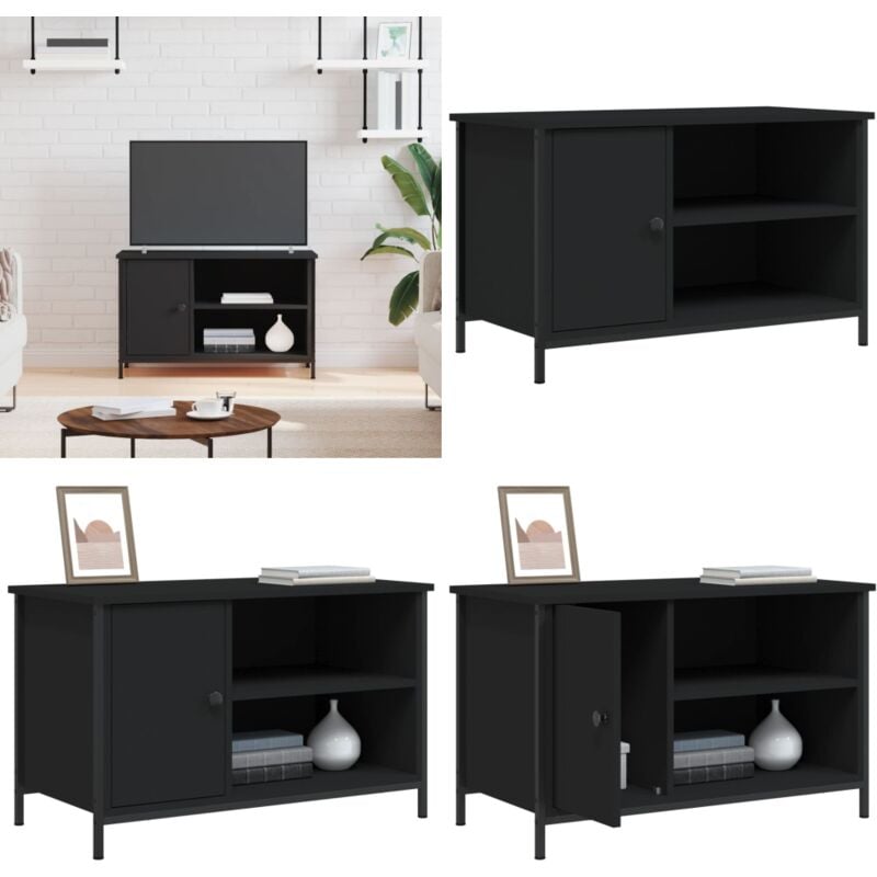 Vidaxl - Meuble tv Noir 80x40x50 cm Bois d'ingénierie - Meubles Tv - Meuble Tv - Support Tv - Unité Tv - Meuble Design - Home & Living