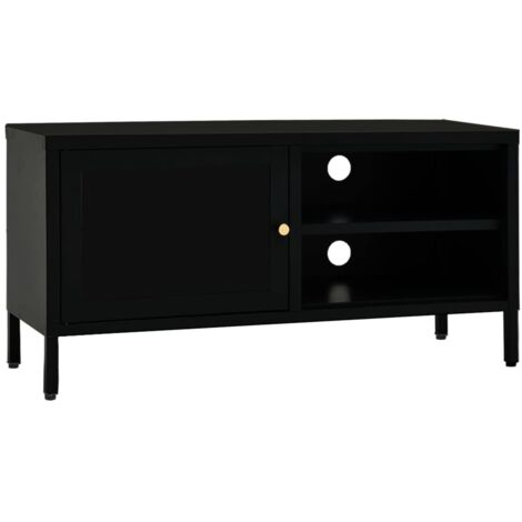 Meuble TV Noir 90x30x44 cm Acier et verre vidaXL