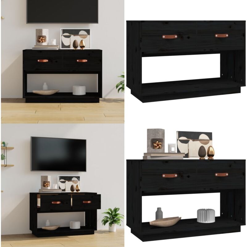 Vidaxl - Meuble tv Noir 90x40x60 cm Bois de pin massif - Meubles Tv - Meuble Tv - Support Tv - Unité Tv - Meuble Tv Moderne - Home & Living