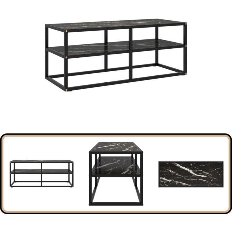 Vidaxl - Meuble tv noir avec verre marbre noir 100x40x40 cm - Meuble Tv - Meuble Audio - Étagère Murale - Support Téléviseur - Télévision