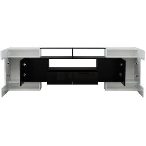 Meuble TV noir blanc 200cm LED surface verre brillant design moderne