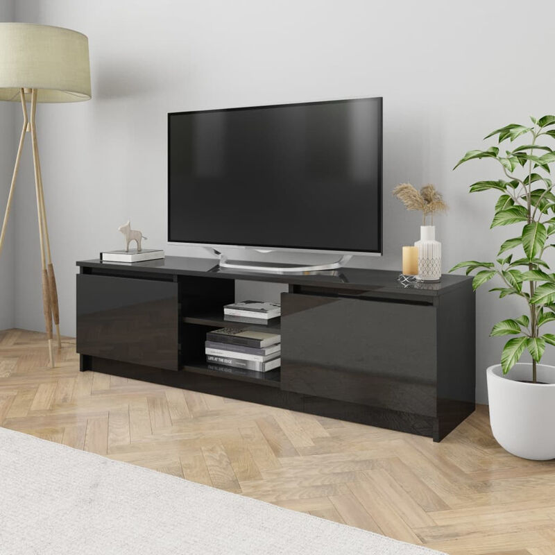 Meuble TV Noir brillant 120x30x35,5 cm Agglomere