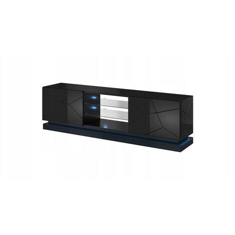 Meuble TV Noir brillant 200x57x42cm QUEEN meuble Hi-fi luxueux sideboeard commode sur pied