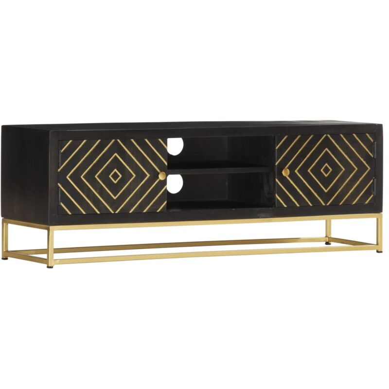 Vidaxl - Meuble TV Noir et doré 120 x 30 x 40 cm Bois massif de manguier