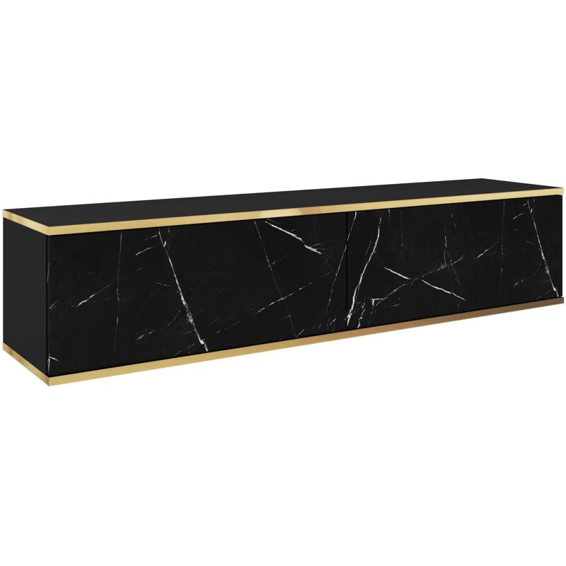Meuble TV, Noir Mat / Noir royal marbre, 135 × 30 × 32 cm, Push to Open