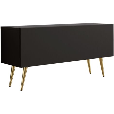 Meuble TV : Noir Mat, pieds dorées, 100 × 52 × 32 cm