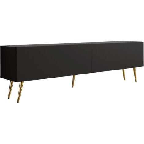 Meuble TV : Noir Mat, pieds dorées, 170 × 52 × 32 cm