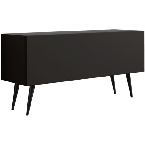 Meuble TV : Noir Mat, pieds noires, 100 × 52 × 32 cm