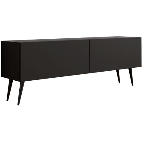 Meuble TV : Noir Mat, pieds noires, 140 × 52 × 32 cm