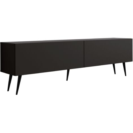 Meuble TV : Noir Mat, pieds noires, 170 × 52 × 32 cm