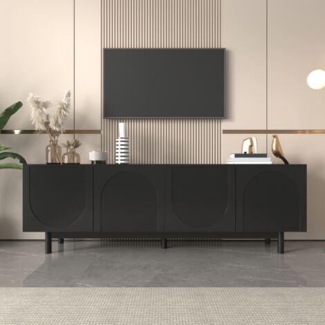 Meuble TV noir moderne – 175 x 38 x 56 cm, étagères réglables, meuble TV bas et léger au style luxueux