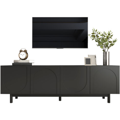 Meuble TV noir moderne - 175 x 38 x 56 cm, panneaux d'insertion réglables, meuble TV lowboard léger de style luxe