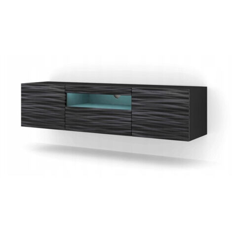 Meuble TV Noir Sahara avec LED 150x42x37cm Aura meuble sur pied ou a suspendre
