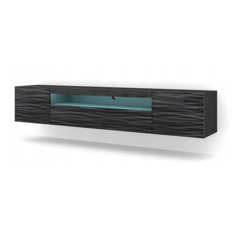 Meuble TV Noir Sahara avec LED 200x42x37cm Aura meuble sur pied ou a suspendre
