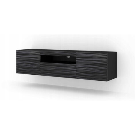 Meuble TV Noir Sahara sans LED 150x42x37cm Aura meuble sur pied ou a suspendre
