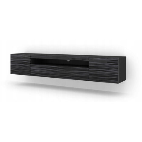 Meuble TV Noir Sahara sans LED 200x42x37cm Aura meuble sur pied ou a suspendre