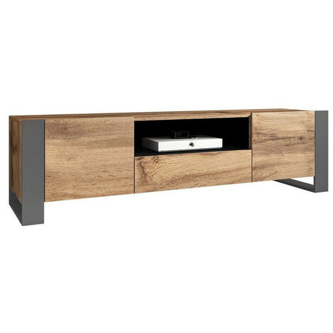 Meuble TV Nolvoi 100, Chêne wotan + Anthracite, Le nombre de portes: 2, Nombre de tiroirs: 1, 180x48x44cm