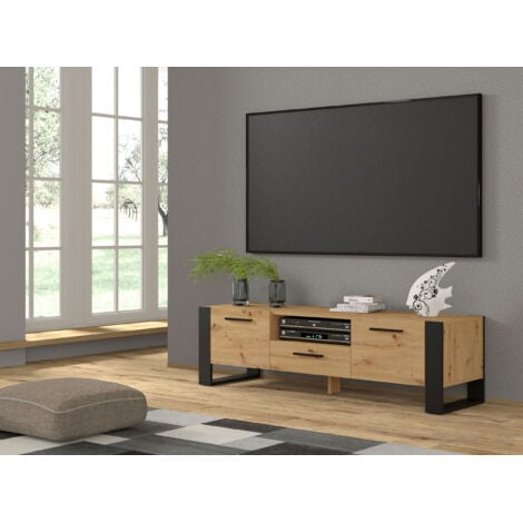 BIM FURNITURE 160x43x48h pieds couleur chêne rustique et poignées noires - Bim Supplies