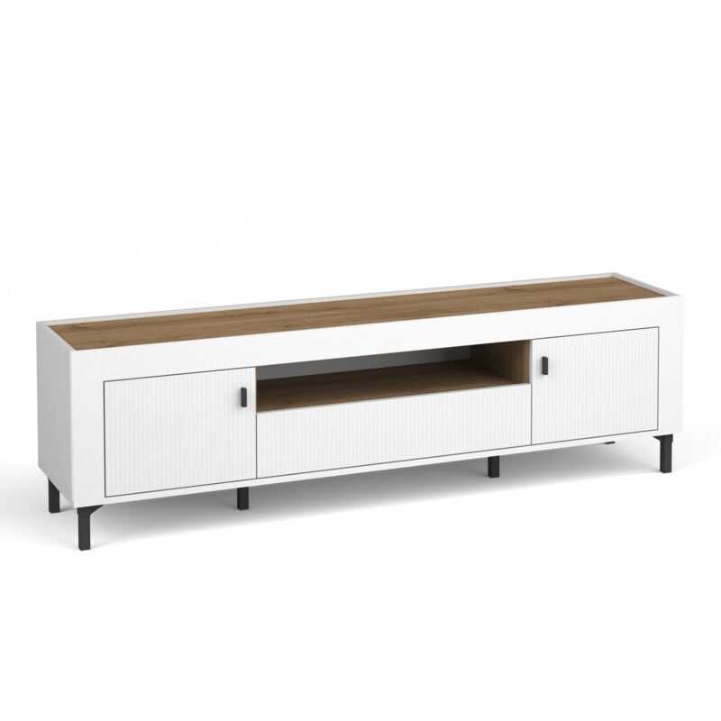 Meuble tv Mormavu 106, Mat blanc, Le nombre de portes: 0, Nombre de tiroirs: 0, 177x52x40cm