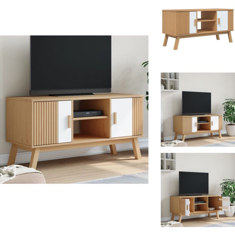 Vidaxl - Meuble tv olden blanc et marron 114x43x57 cm bois de pin massif - Meuble Tv Scandinave - Meuble Tv Bois - Meuble Tv Moderne - Buffet Tv