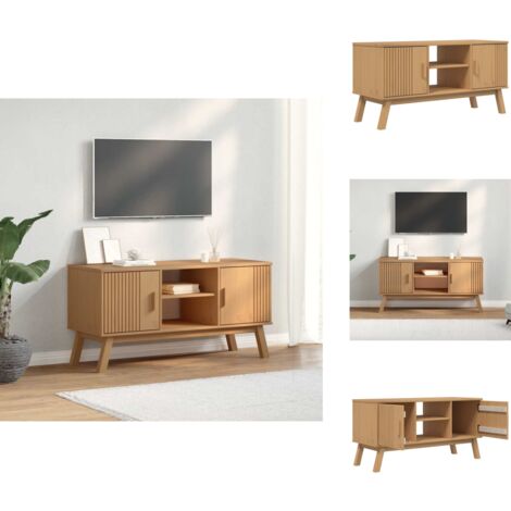 Meuble TV OLDEN marron 114x43x57 cm bois de pin massif - Meuble Tv Scandinave - Meuble Tv Bois - Meuble Tv Moderne - Meuble Tv Rangement - Meuble Tv Brun