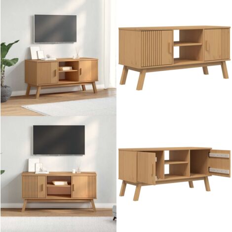 Meuble TV OLDEN marron 114x43x57 cm bois de pin massif - Meuble Tv Scandinave - Meuble Tv Bois - Meuble Tv Moderne - Meuble Tv Rangement - Meuble Tv Brun - Home & Living