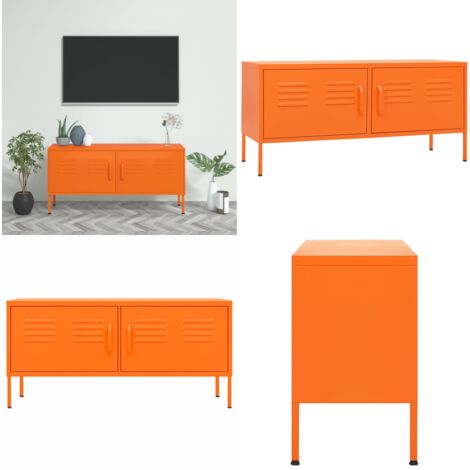 Meuble TV Orange 105x35x50 cm Acier - Meuble Tv - Meuble Téléviseur - Support Tv - Unité Tv - Meuble Orange - Home & Living