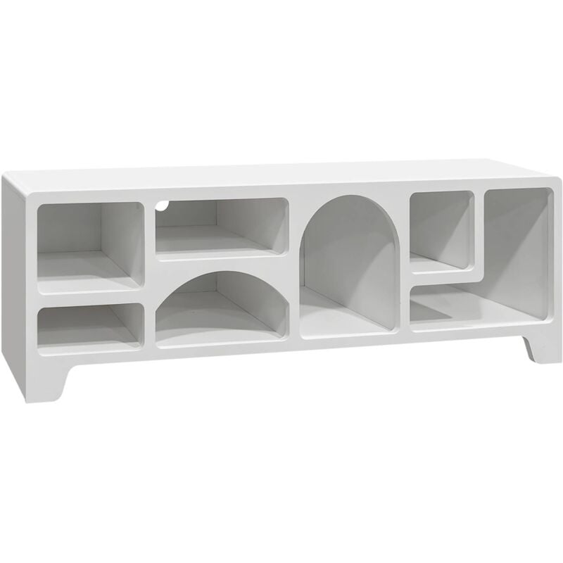 Meuble tv organique effet bois blanc 160cm avec 7 niches de rangement L160cm