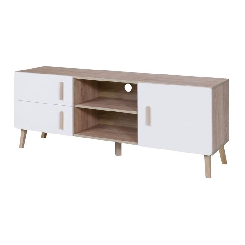 Meublorama - Meuble tv oslo - Coloris chêne et blanc - Style scandinave - 150 x 57 x 40 cm