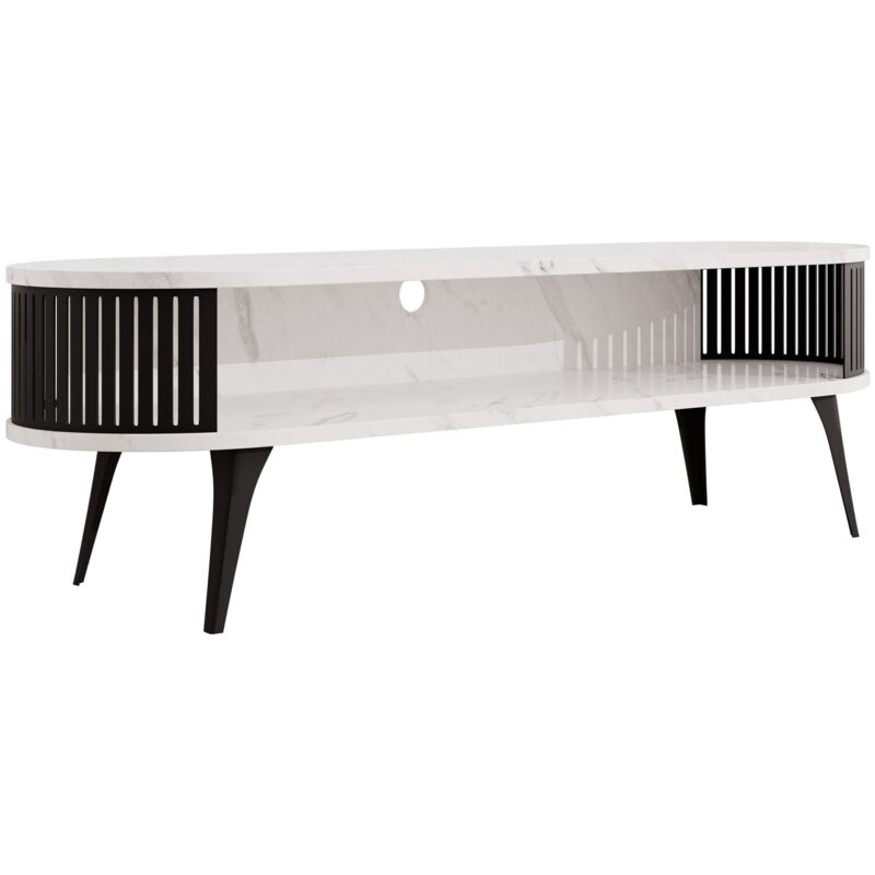 Meuble tv Sordore 108, Noir + Marbre blanc, Le nombre de portes: 0, Nombre de tiroirs: 0, 140x44x40cm